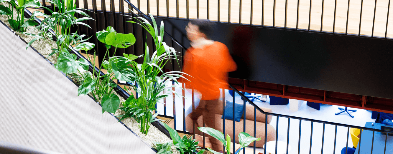 Un colega subiendo las escaleras