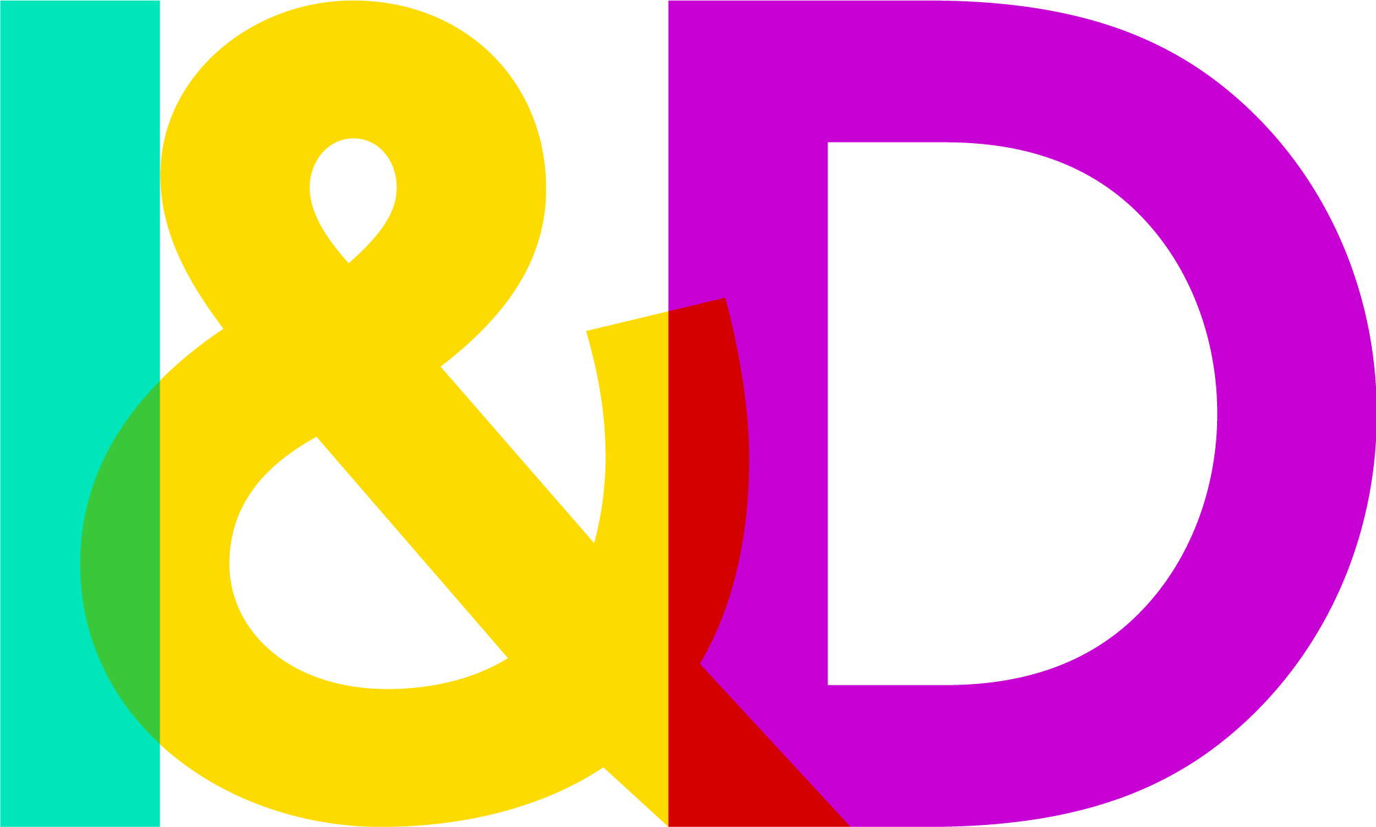 Logo disant I&D, avec le I en vert, le symbole en jaune et le D en rose.